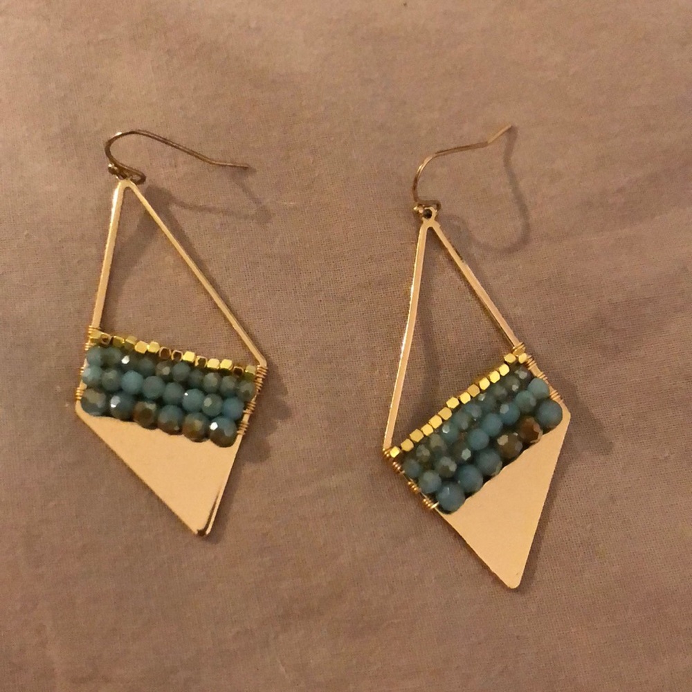 Gold and Turquoise Beaded Earrings